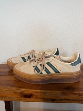 adidas Gazelle Suede Sneakers in Beige and Dark Green
